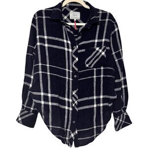 Rails Charli Navy Vanilla Plaid Flannel Shirt Linen Blend Button Down Size S